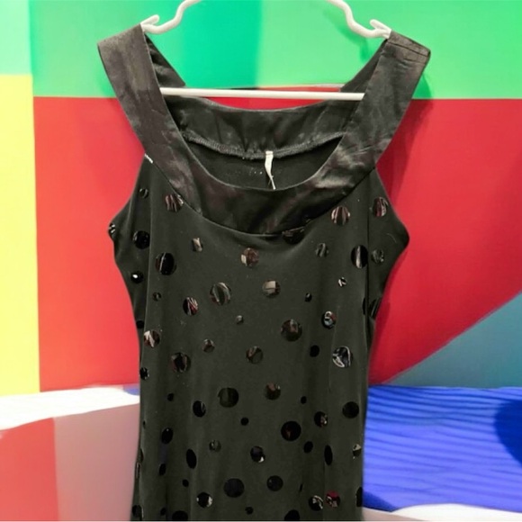 Elegant Black Polka Dot Dress SMALL pit to pit 15in length 35in - Picture 5 of 6